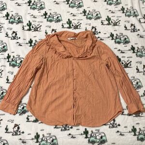 Zara peach salmon embroidered collar button down shirt blouse